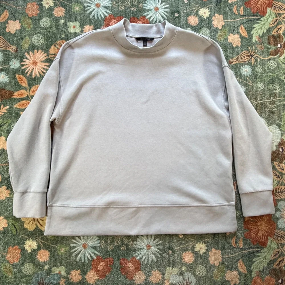 Banana Republic Mens Mock Neck Scuba Sweatshirt Gray Large Relaxed Fit Pullover